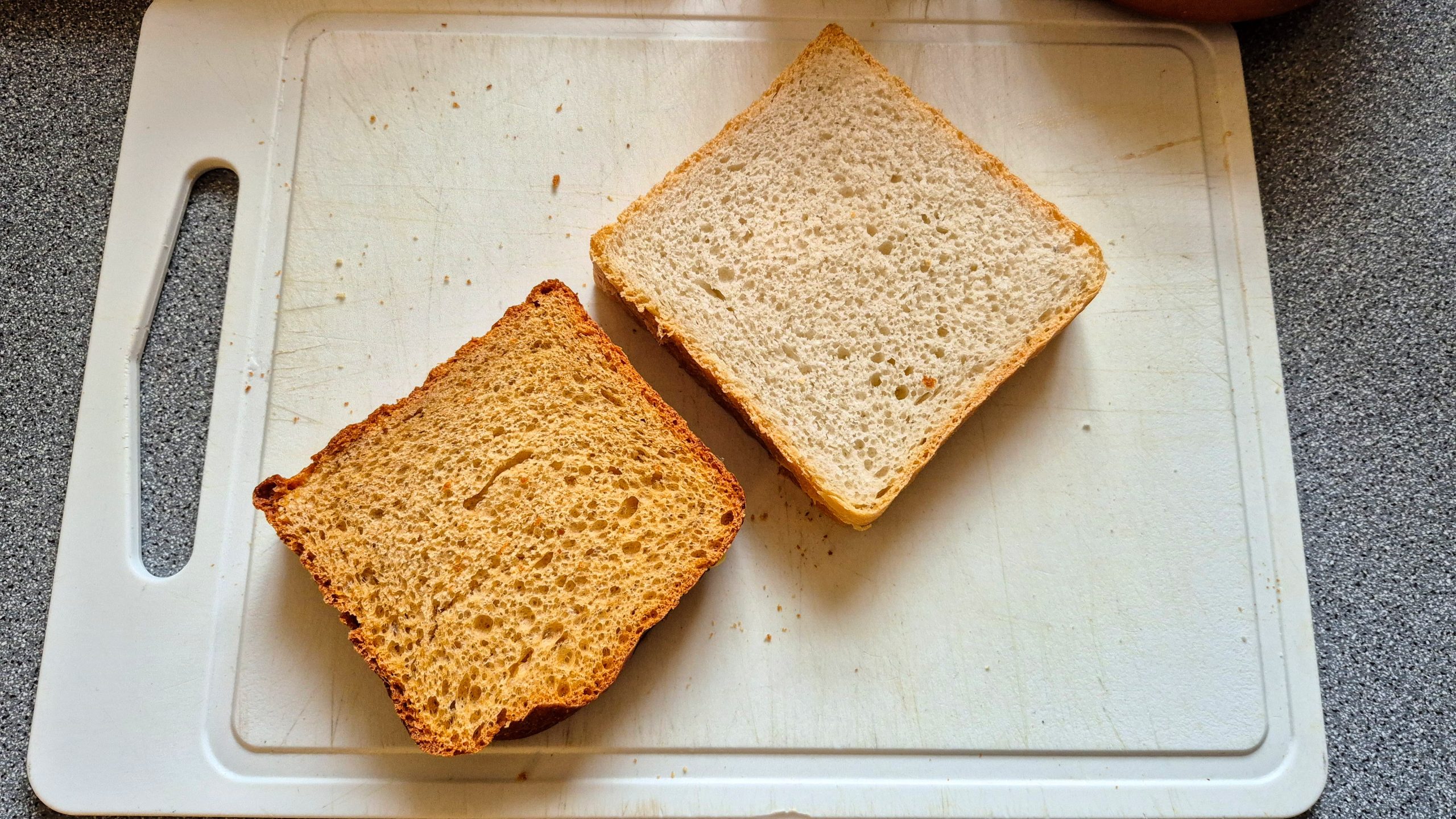 The sandwich slices pressed together