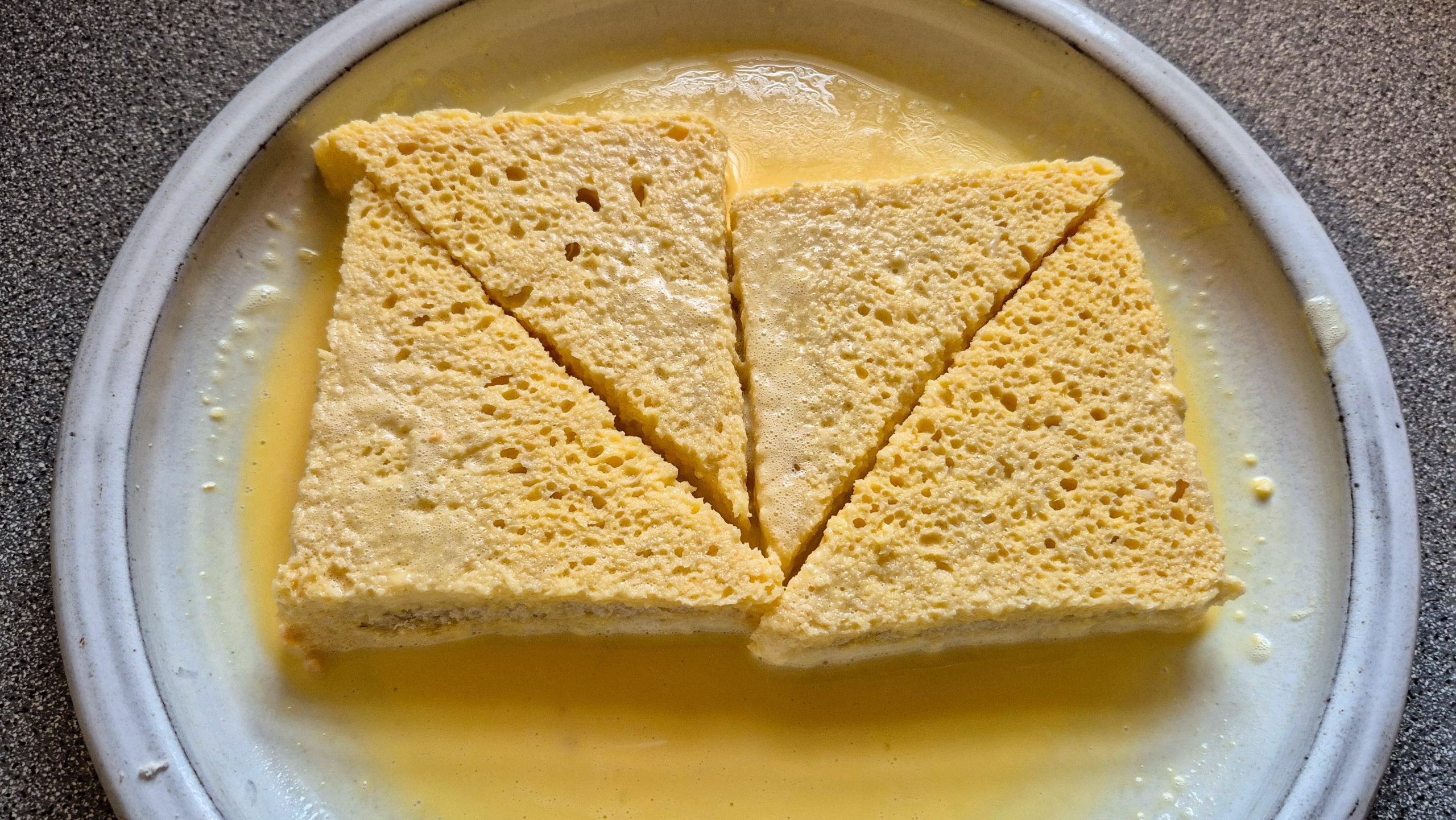 The bread slices after a second two-sided "soak"