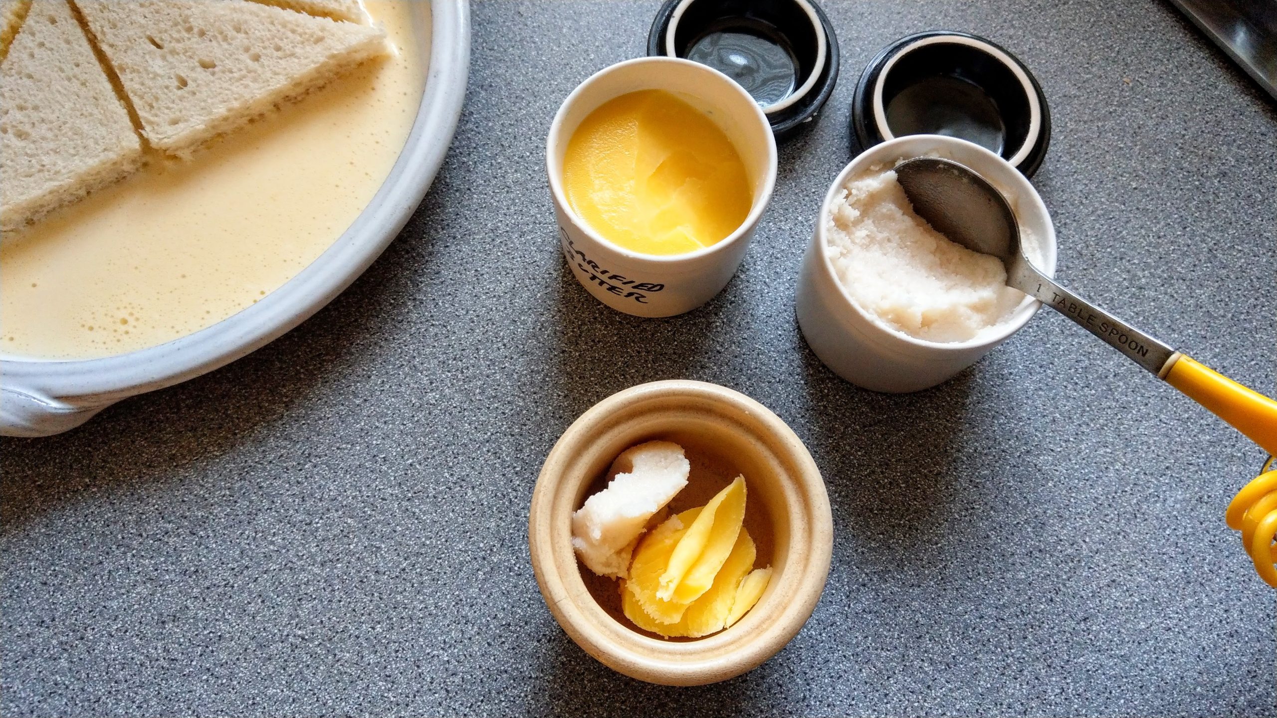 Clarified butter and lard for frying the French toast