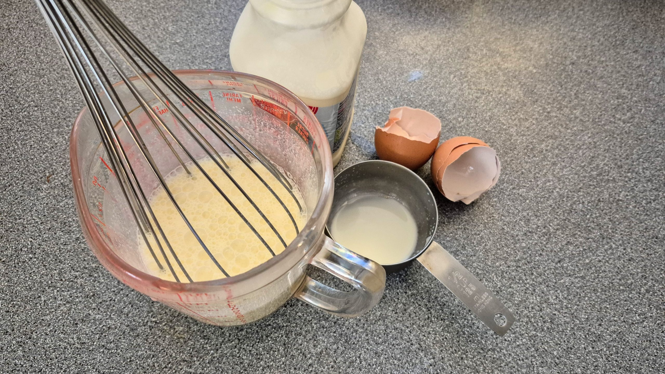 Eggs and cream beaten together