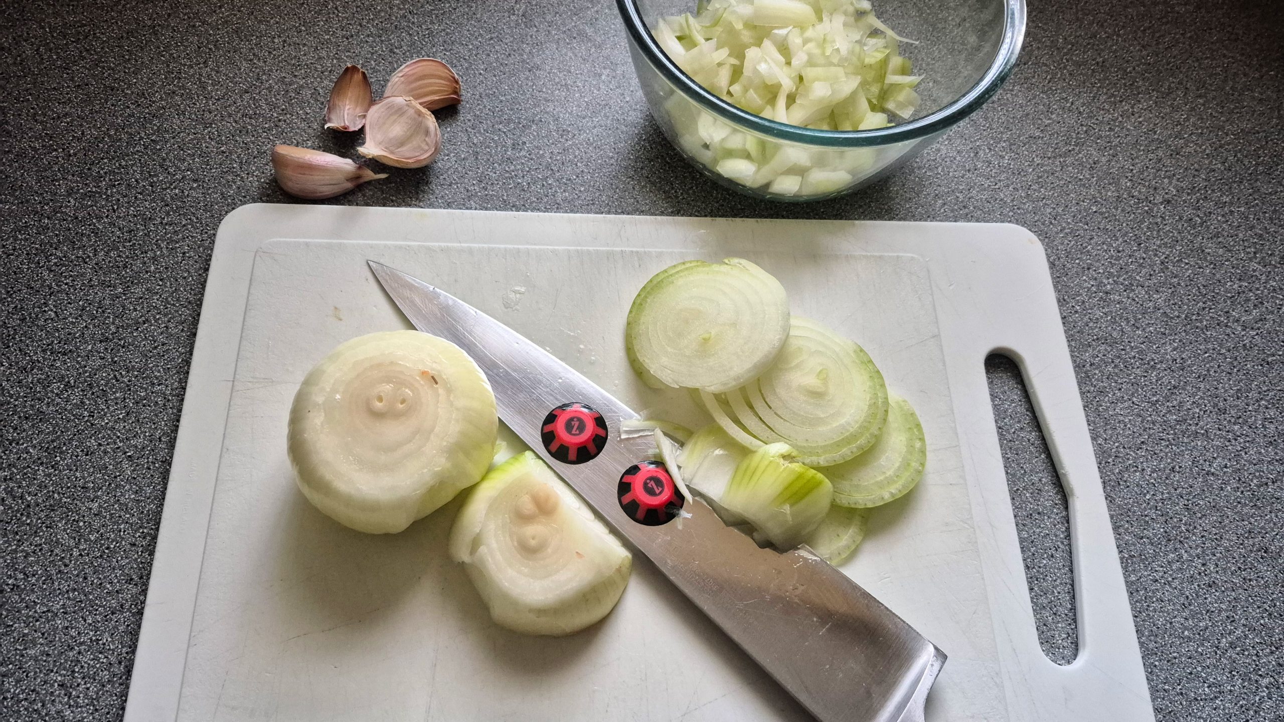 Onions and garlic ready for chopping