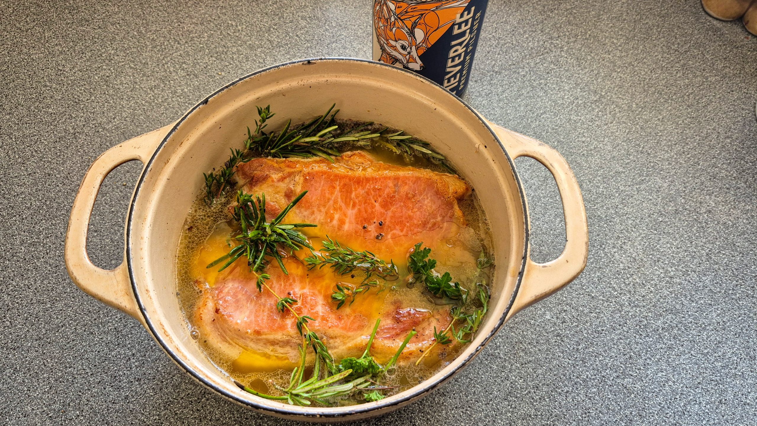 Pork chops in the casserole, with herbs