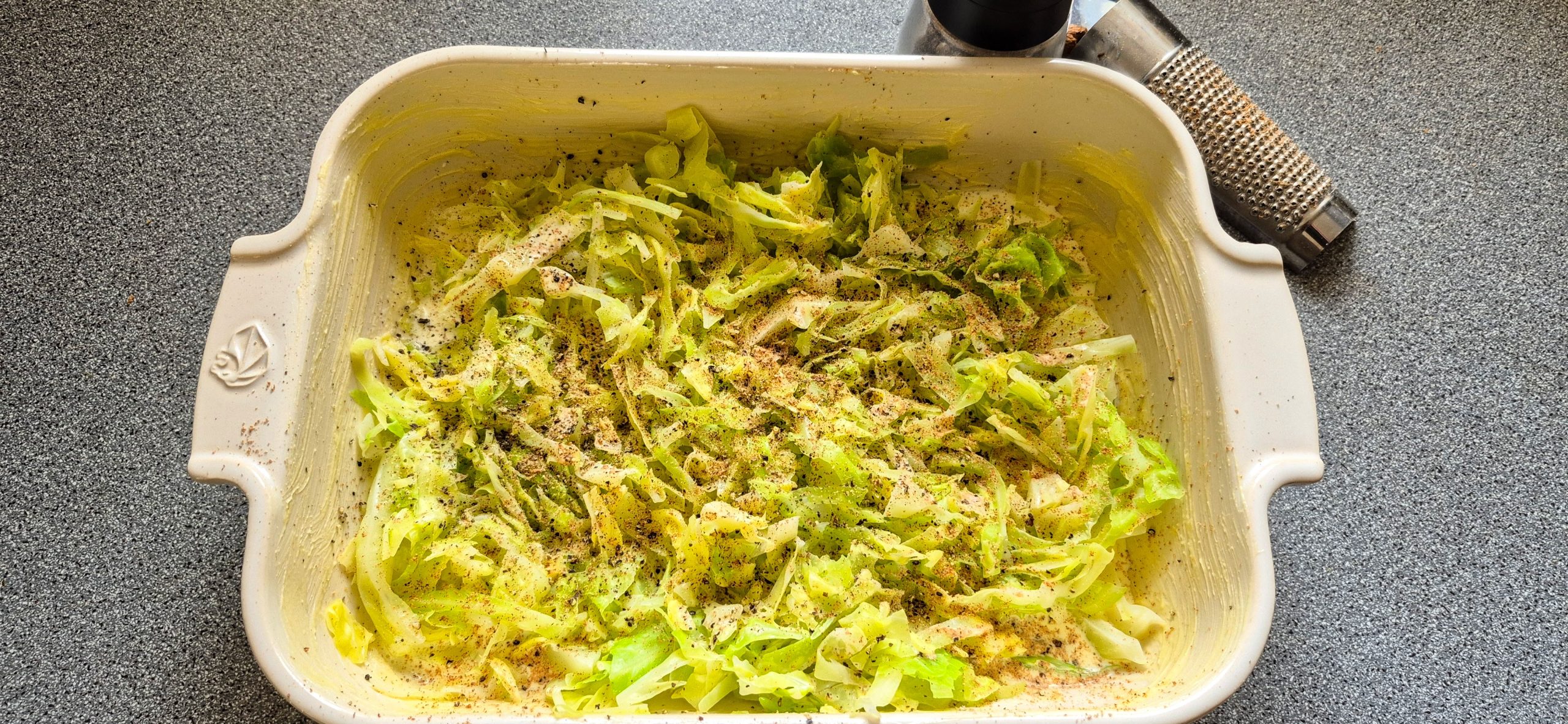 The dish ready to go into the oven