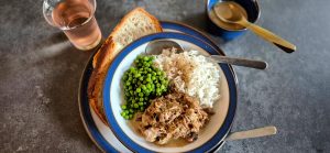Capretto alla Locarnese with rice and peas
